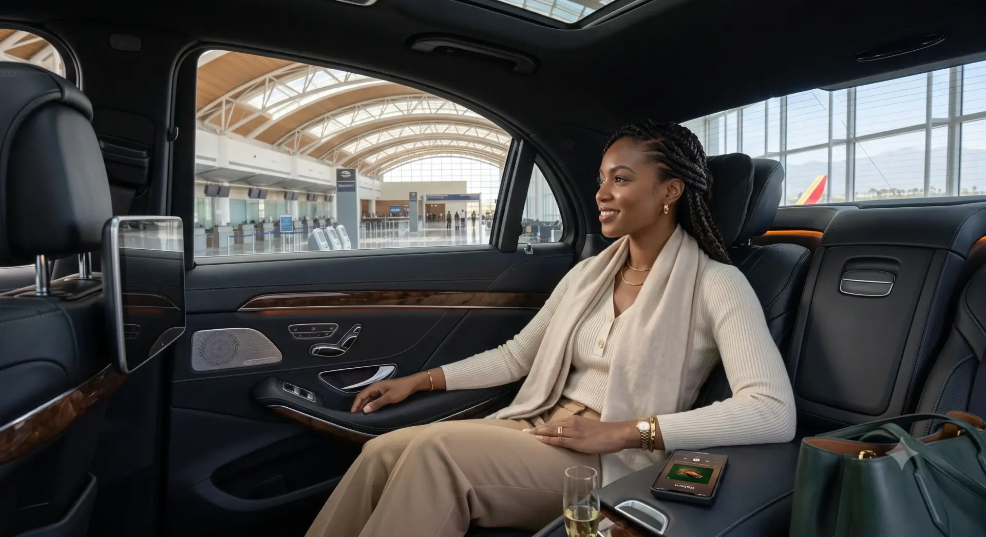 DBD Luxury Ride chauffeured vehicle at the airport