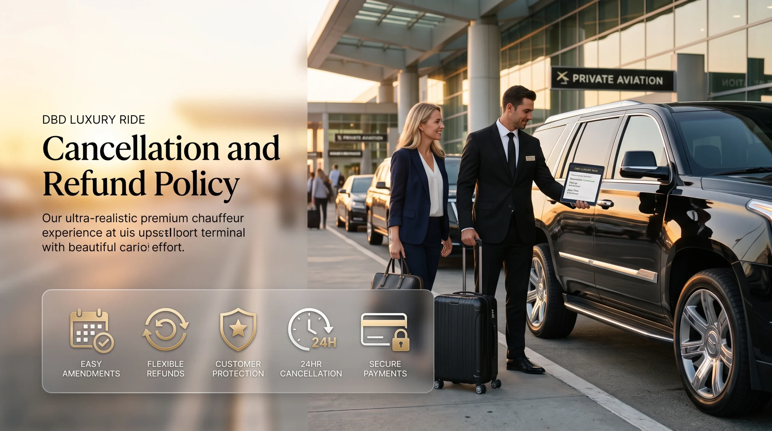 Cancellation and Refund Policy for DBD Luxury Ride luxury chauffeur and airport transportation services